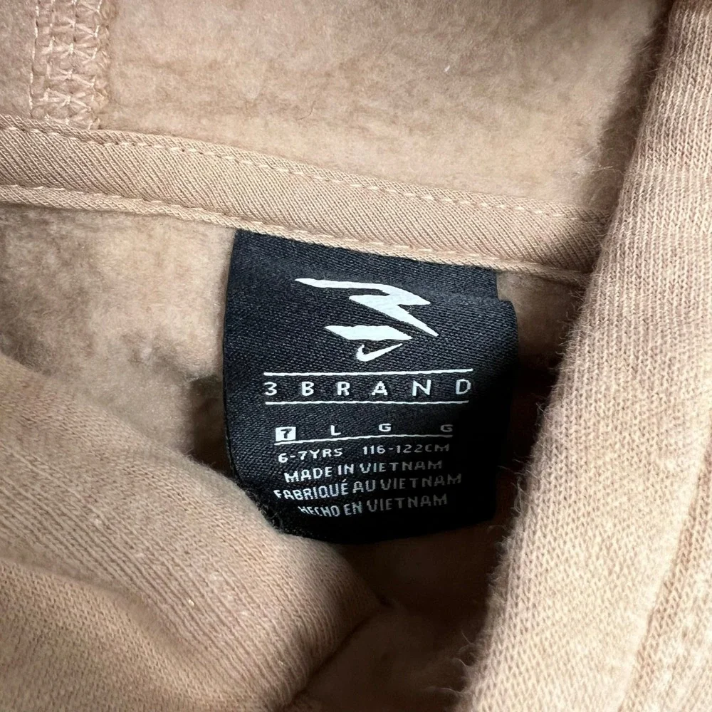 Nike 3 Brand Kids Tan Pullover Hoodie Graphic Sweatshirt Size 7 6-7 Yrs 0854-X0L